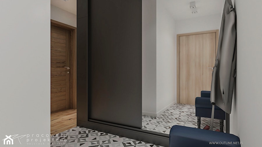 Mieszkanie w stylu nowoczesnym 2 - Średni biały czarny hol / przedpokój, styl nowoczesny - zdjęcie od Pracownia Projektowa Wojciech Zieliński