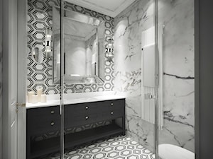 DWUPOZIOMOWE MIESZKANIE W STYLU HAMPTON – MOKOTÓW - Średnia z lustrem łazienka, styl nowoczesny - zdjęcie od MAAI Design