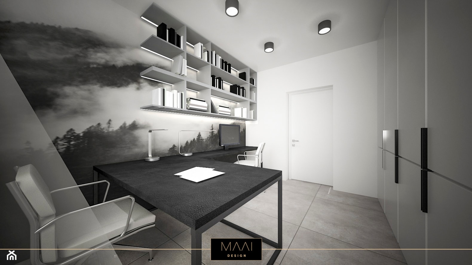 DOM POD WARSZAWĄ 170M2 - Średnie w osobnym pomieszczeniu szare biuro, styl minimalistyczny - zdjęcie od MAAI Design - Homebook
