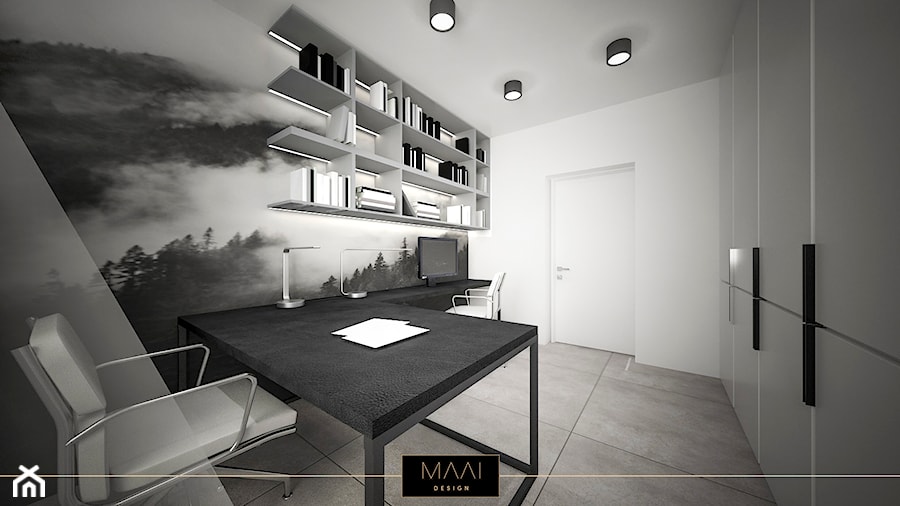 DOM POD WARSZAWĄ 170M2 - Średnie w osobnym pomieszczeniu szare biuro, styl minimalistyczny - zdjęcie od MAAI Design