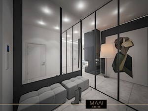 DOM POD WARSZAWĄ 170M2 - Mały biały czarny hol / przedpokój, styl minimalistyczny - zdjęcie od MAAI Design