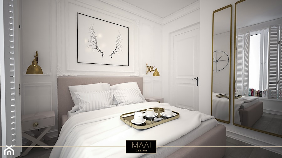 Mieszkanie 38m2 - Zielony Żoliborz - Duża biała sypialnia, styl tradycyjny - zdjęcie od MAAI Design