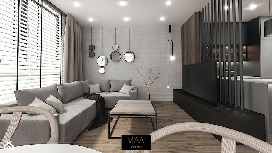 MIESZKANIE 60M – FORT BEMA - Mały szary salon, styl nowoczesny - zdjęcie od MAAI Design