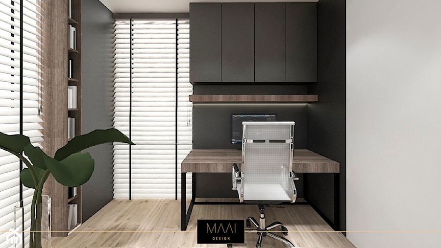 MIESZKANIE 60M – FORT BEMA - Małe z zabudowanym biurkiem czarne szare biuro, styl nowoczesny - zdjęcie od MAAI Design