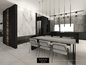 NOWOCZESNY DOM 200m2 – STARA WIEś - Duża biała czarna szara jadalnia w kuchni, styl nowoczesny - zdjęcie od MAAI Design
