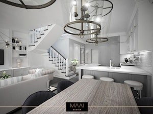 DWUPOZIOMOWE MIESZKANIE W STYLU HAMPTON – MOKOTÓW - Średnia jadalnia w salonie, styl glamour - zdjęcie od MAAI Design