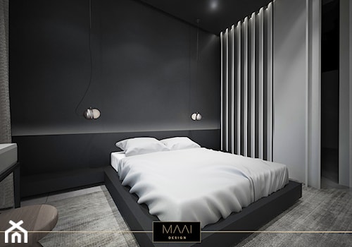 DOM POD WARSZAWĄ 170M2 - Średnia czarna szara z biurkiem sypialnia, styl minimalistyczny - zdjęcie od MAAI Design