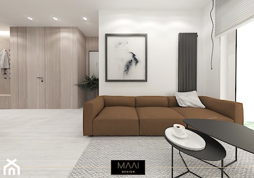 MIESZKANIE POD WYNAJEM KRÓTKOTERMINOWY – BIELSKO-BIAŁA - Biały szary salon, styl minimalistyczny - zdjęcie od MAAI Design