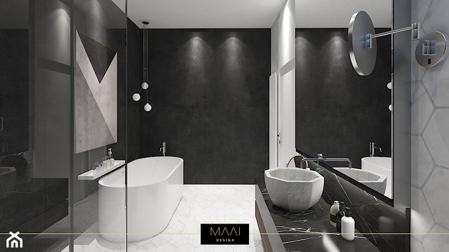 NOWOCZESNY DOM 200m2 – STARA WIEś - Średnia na poddaszu bez okna z lustrem łazienka, styl nowoczesny - zdjęcie od MAAI Design