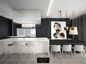 DOM POD WARSZAWĄ 170M2 - Duża czarna szara jadalnia w kuchni, styl minimalistyczny - zdjęcie od MAAI Design