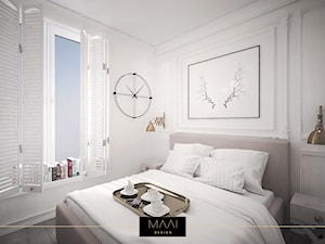 Mieszkanie 38m2 - Zielony Żoliborz - Średnia beżowa biała sypialnia, styl tradycyjny - zdjęcie od MAAI Design
