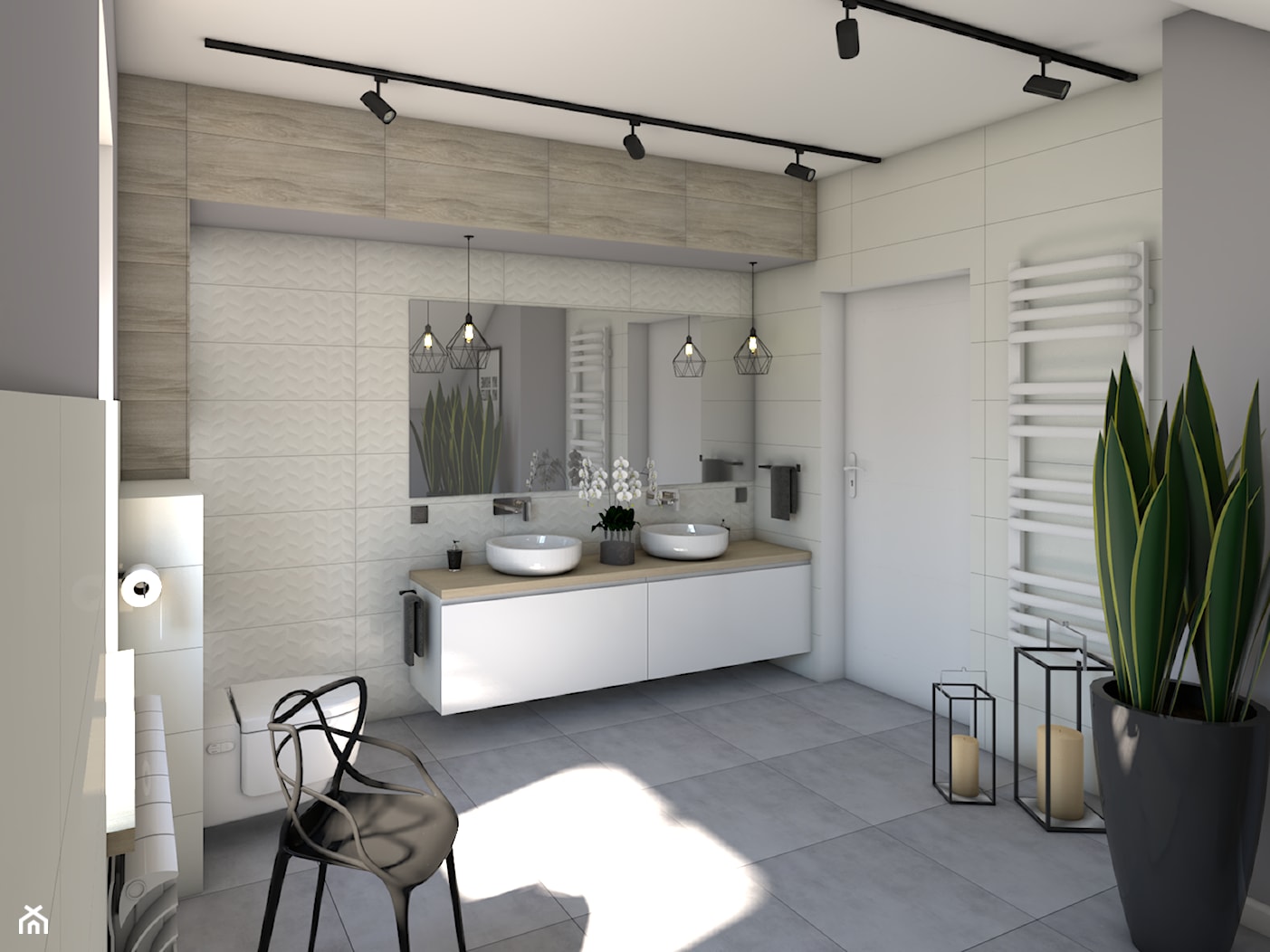 Domowe spa - Duża z dwoma umywalkami łazienka, styl skandynawski - zdjęcie od P.S.-projekt - Homebook
