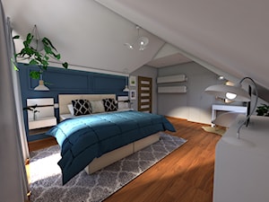 Sypialnia zmiana wystroju - Średnia niebieska szara sypialnia na poddaszu, styl nowoczesny - zdjęcie od P.S.-projekt