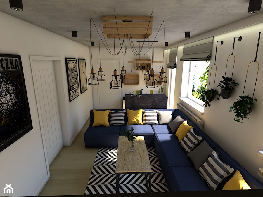Dom z elementami industrialnymi - Mały biały salon z jadalnią, styl industrialny - zdjęcie od P.S.-projekt