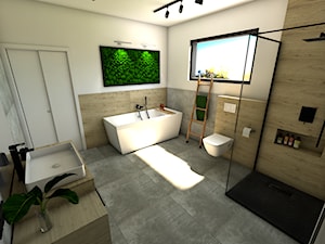 Łazienka w betonie - Duża z lustrem łazienka z oknem, styl minimalistyczny - zdjęcie od P.S.-projekt