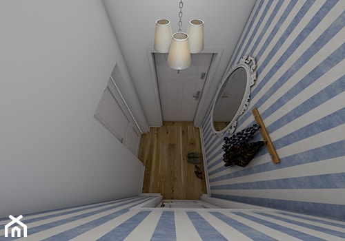 Mieszkanie w stylu prowansalskim - Mały z wieszakiem biały niebieski hol / przedpokój, styl prowans ... - zdjęcie od P.S.-projekt