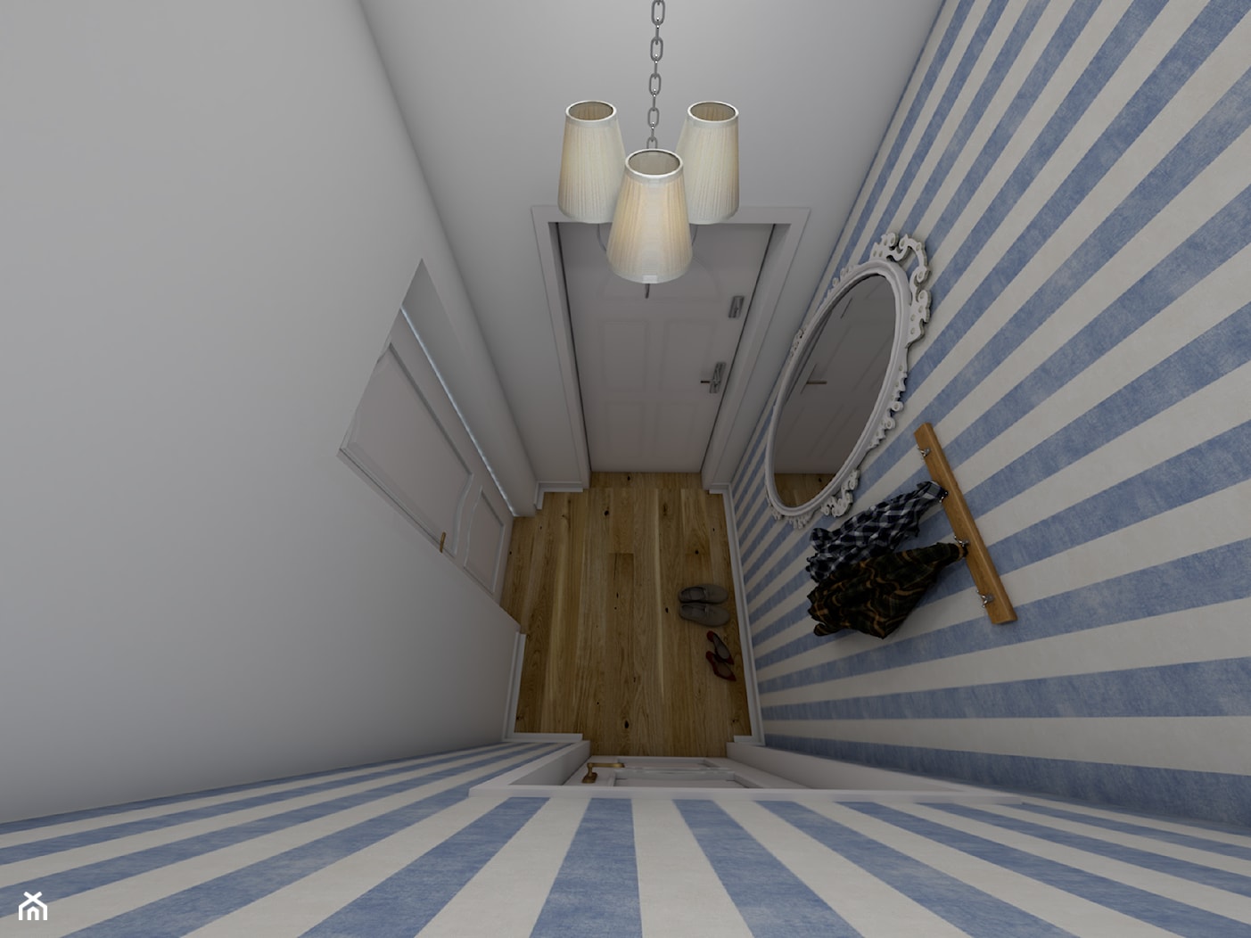 Mieszkanie w stylu prowansalskim - Mały z wieszakiem biały niebieski hol / przedpokój, styl prowansalski - zdjęcie od P.S.-projekt - Homebook