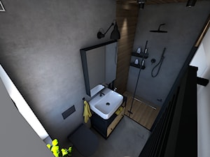 Dom z elementami industrialnymi - Średnia bez okna z lustrem z punktowym oświetleniem łazienka, styl industrialny - zdjęcie od P.S.-projekt