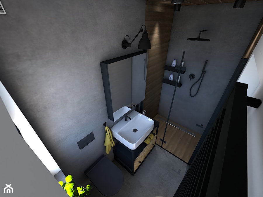 Dom z elementami industrialnymi - Średnia bez okna z lustrem z punktowym oświetleniem łazienka, styl industrialny - zdjęcie od P.S.-projekt