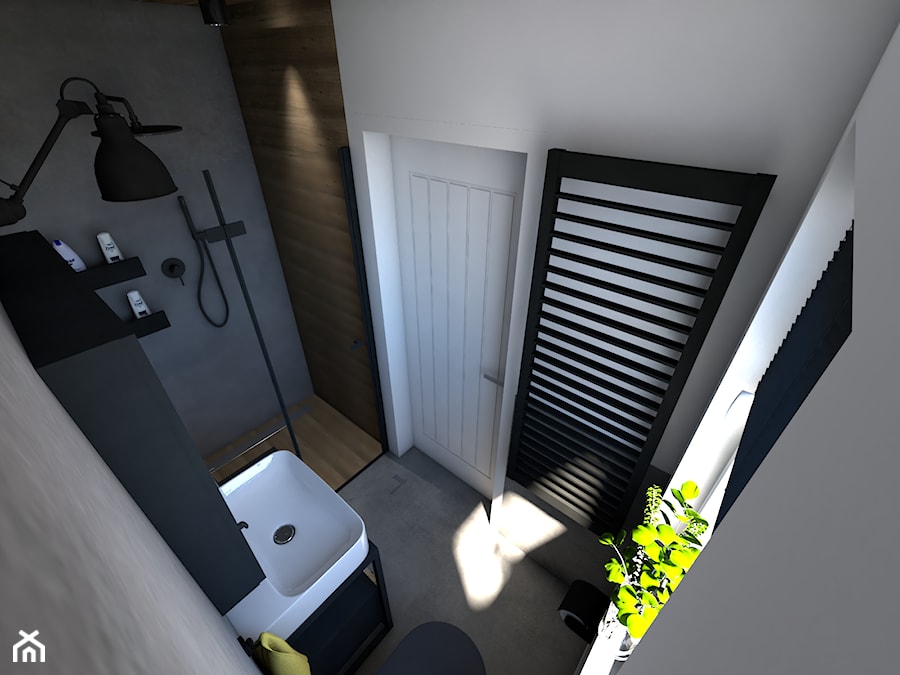 Dom z elementami industrialnymi - Średnia z punktowym oświetleniem łazienka z oknem, styl industrialny - zdjęcie od P.S.-projekt