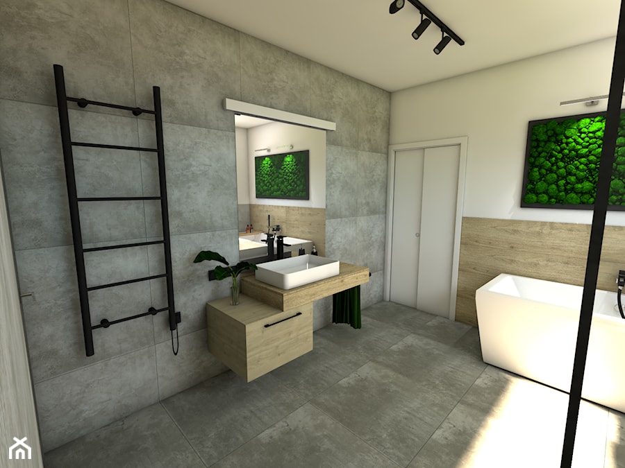 Łazienka w betonie - Duża bez okna z lustrem z punktowym oświetleniem łazienka, styl minimalistyczny - zdjęcie od P.S.-projekt