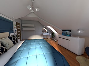 Sypialnia zmiana wystroju - Średnia biała szara sypialnia na poddaszu, styl nowoczesny - zdjęcie od P.S.-projekt