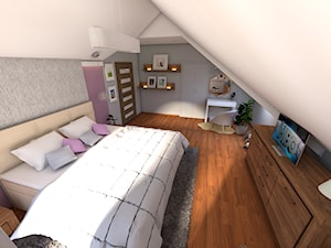 Sypialnia zmiana wystroju - Średnia biała szara sypialnia na poddaszu, styl nowoczesny - zdjęcie od P.S.-projekt