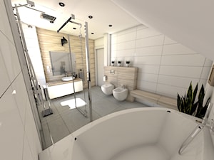 Łazienka na poddaszu - Duża na poddaszu z lustrem łazienka z oknem, styl nowoczesny - zdjęcie od P.S.-projekt
