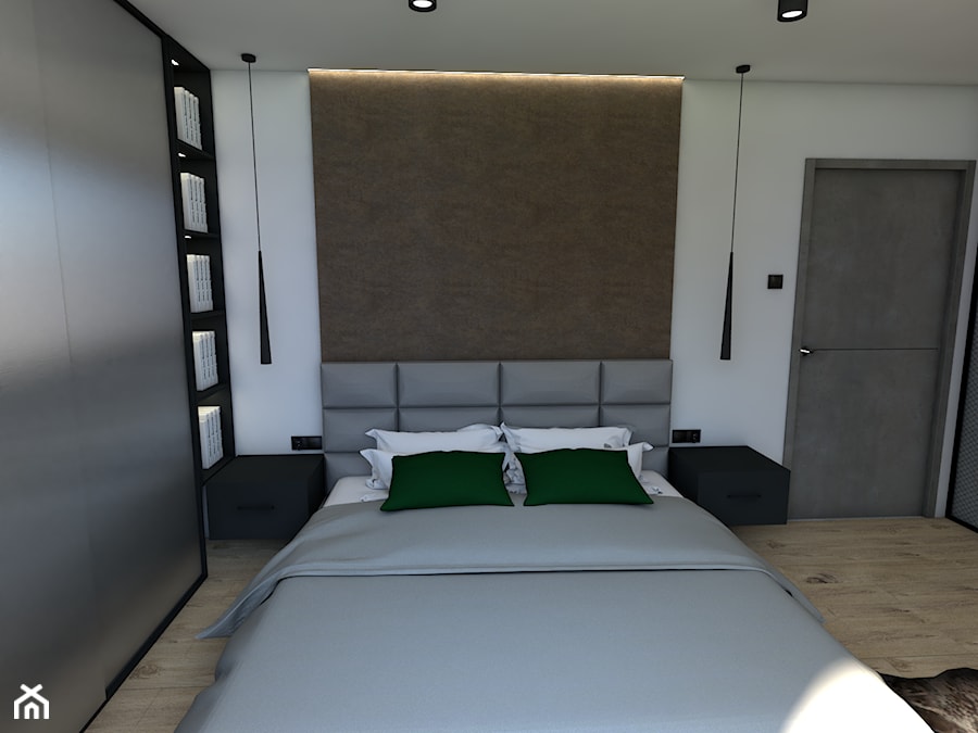 Dom pod Koninem - Średnia beżowa biała sypialnia, styl industrialny - zdjęcie od P.S.-projekt