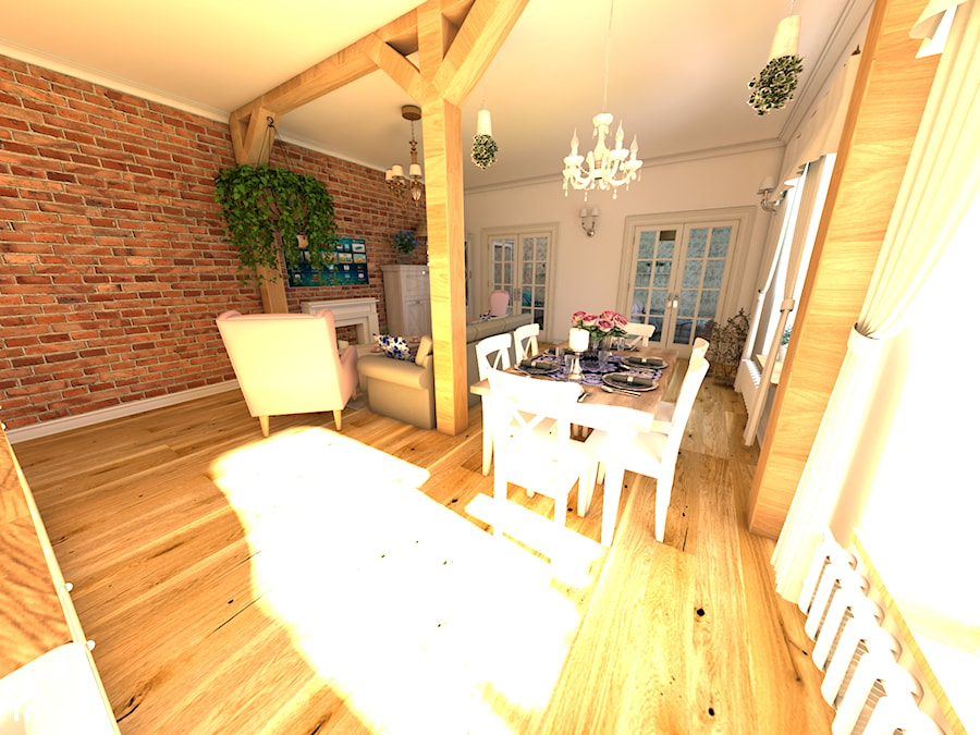 Mieszkanie w stylu prowansalskim - Średni beżowy salon z jadalnią, styl prowansalski - zdjęcie od P.S.-projekt