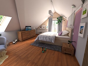 Sypialnia zmiana wystroju - Średnia różowa szara sypialnia na poddaszu, styl nowoczesny - zdjęcie od P.S.-projekt