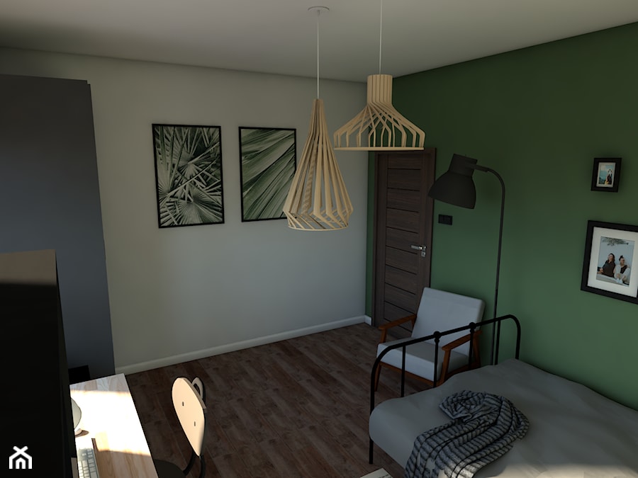 Pokój nastolatki Urban jungle vs Boho - Średnia biała zielona z biurkiem sypialnia, styl nowoczesny - zdjęcie od P.S.-projekt