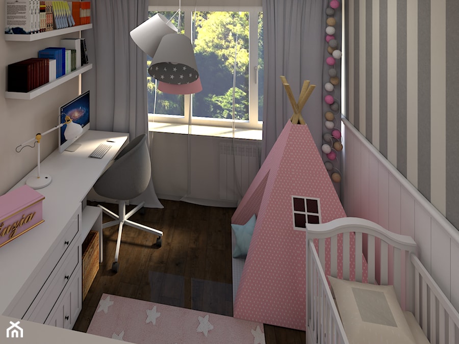 Pokój Zuzi - Mały biały szary pokój dziecka dla niemowlaka dla dziewczynki - zdjęcie od P.S.-projekt