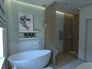 Subtelne, przytulne wnętrze domu z dodatkiem mięty - Średnia z punktowym oświetleniem łazienka z oknem, styl nowoczesny - zdjęcie od P.S.-projekt