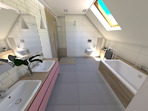 Łazienka pod Ostrzeszowem - Duża na poddaszu z lustrem z punktowym oświetleniem łazienka z oknem, styl nowoczesny - zdjęcie od P.S.-projekt