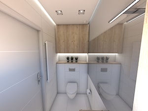 Toaleta w bieli - Mała bez okna z lustrem z punktowym oświetleniem łazienka, styl nowoczesny - zdjęcie od P.S.-projekt
