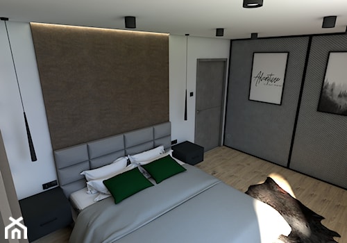 Dom pod Koninem - Średnia biała czarna sypialnia, styl industrialny - zdjęcie od P.S.-projekt