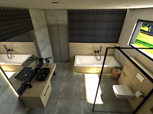 Łazienka w betonie - Duża z lustrem łazienka z oknem, styl nowoczesny - zdjęcie od P.S.-projekt