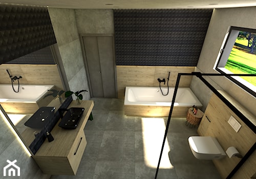 Łazienka w betonie - Duża z lustrem łazienka z oknem, styl nowoczesny - zdjęcie od P.S.-projekt
