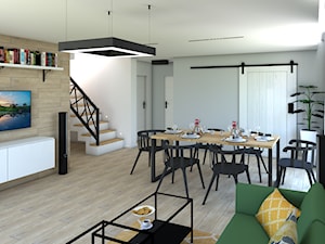 Pokój dzienny - Średni szary salon z jadalnią, styl nowoczesny - zdjęcie od P.S.-projekt