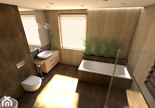 Łazienka w brązach - Średnia z lustrem z punktowym oświetleniem łazienka z oknem, styl nowoczesny - zdjęcie od P.S.-projekt