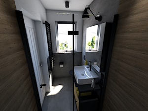Dom z elementami industrialnymi - Mała z lustrem z punktowym oświetleniem łazienka z oknem, styl industrialny - zdjęcie od P.S.-projekt