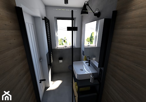 Dom z elementami industrialnymi - Mała z lustrem z punktowym oświetleniem łazienka z oknem, styl industrialny - zdjęcie od P.S.-projekt
