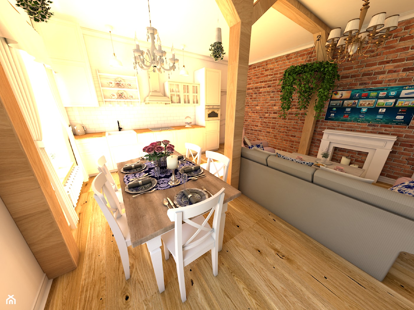 Mieszkanie w stylu prowansalskim - Średni biały salon z kuchnią z jadalnią, styl prowansalski - zdjęcie od P.S.-projekt - Homebook