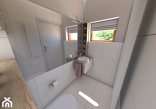 Toaleta w bieli - Mała na poddaszu z lustrem łazienka z oknem, styl nowoczesny - zdjęcie od P.S.-projekt