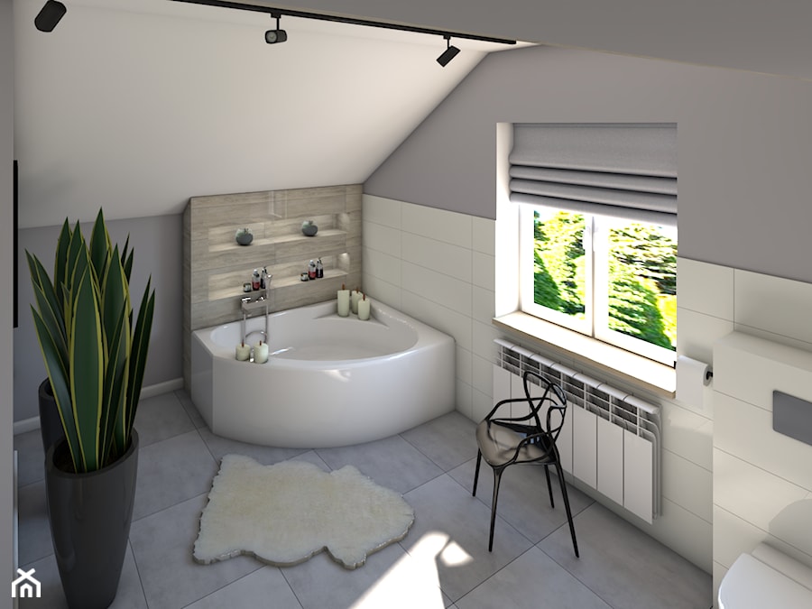 Domowe spa - Średnia na poddaszu z punktowym oświetleniem łazienka z oknem, styl skandynawski - zdjęcie od P.S.-projekt
