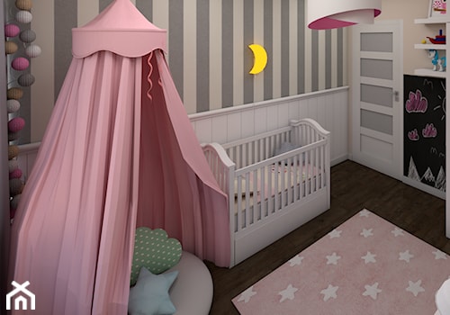 Pokój Zuzi - Średni beżowy biały szary pokój dziecka dla niemowlaka dla dziewczynki - zdjęcie od P.S.-projekt