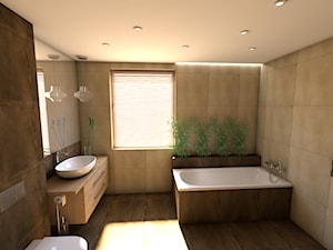 Łazienka w brązach - Średnia z lustrem z marmurową podłogą z punktowym oświetleniem łazienka z oknem, styl nowoczesny - zdjęcie od P.S.-projekt