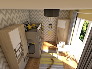 Słoneczny pokój - Średni biały szary żółty pokój dziecka dla dziecka dla nastolatka dla chłopca dla dziewczynki dla rodzeństwa, styl nowoczesny - zdjęcie od P.S.-projekt