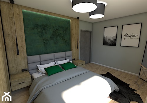 Dom pod Koninem - Średnia szara zielona sypialnia, styl industrialny - zdjęcie od P.S.-projekt